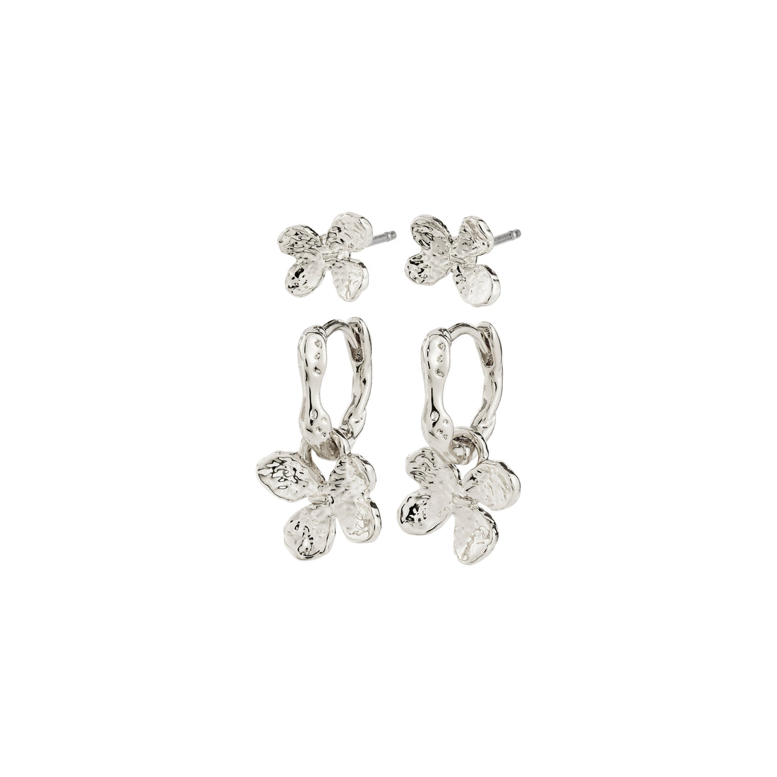 Ajani boucles d'oreilles fleurs 2-en-1 – finition plaquée argent de Pilgrim