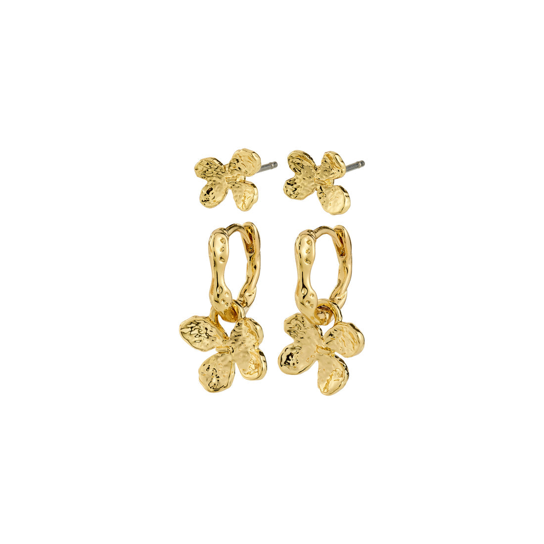 Ajani boucles d'oreilles fleurs 2-en-1 – finition plaquée or de Pilgrim