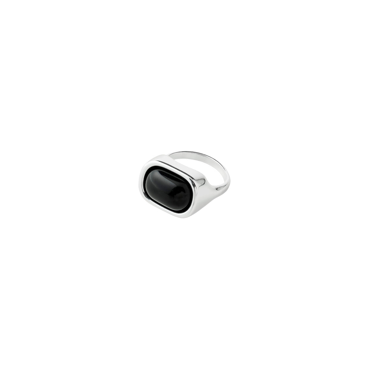 Bague chevalière NOW avec agate noire – plaqué argent de Pilgrim