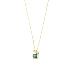 Collier NOW Pilgrim plaqué or avec pierre bleue, perle d’eau douce et cristal Preciosa