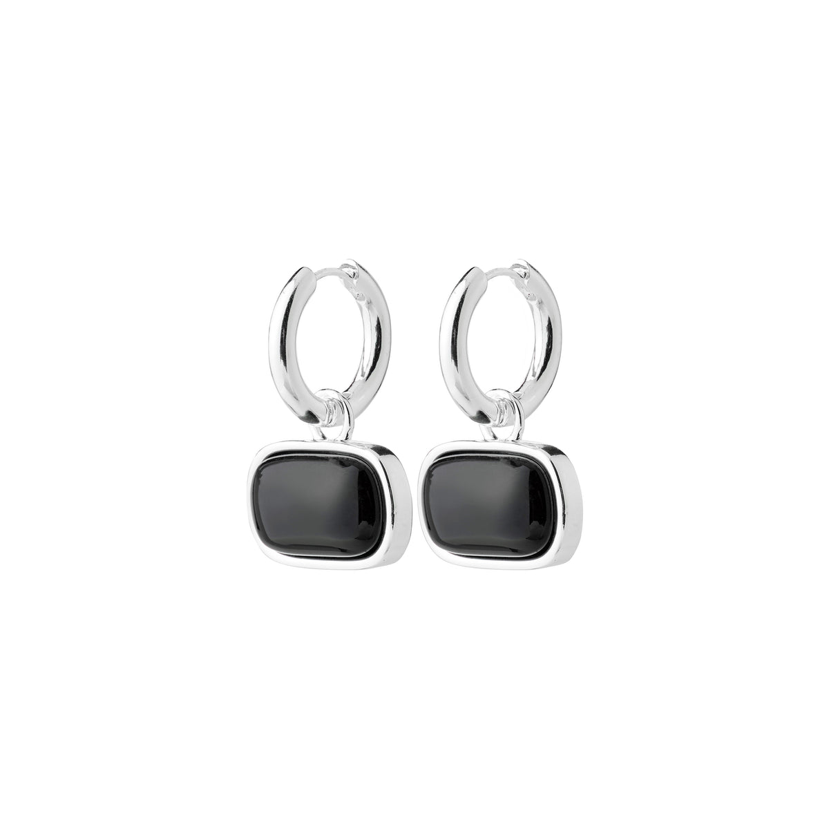 Créoles NOW avec agate noire – plaqué argent de Pilgrim
