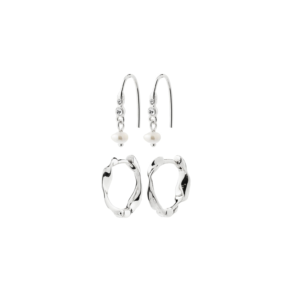 Boucles d'oreilles MORIN perles et cristaux 2-en-1 – finition plaquée argent de Pilgrim