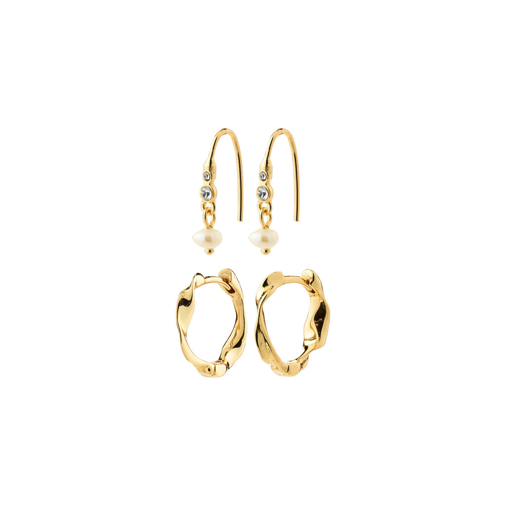 Boucles d'oreilles MORIN perles et cristaux 2-en-1 – finition plaquée or de Pilgrim