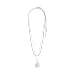 Collier argenté à deux chaînes avec médaillon rond