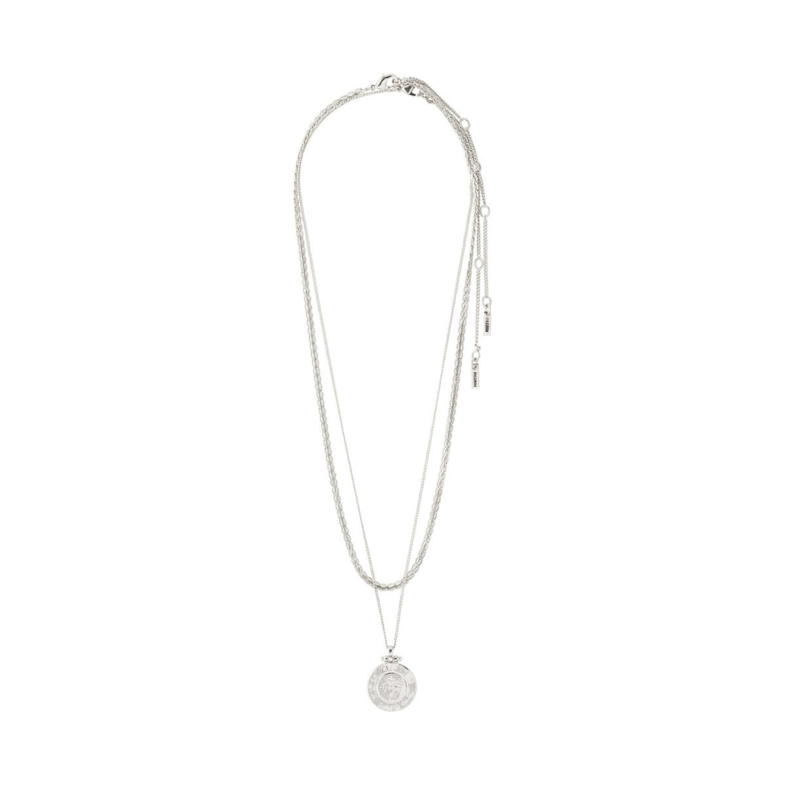 Collier argenté à deux chaînes avec médaillon rond