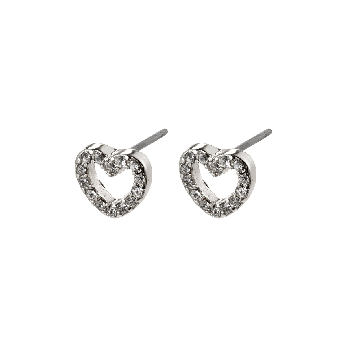 Puces d’oreilles EDIE en cœur avec cristaux – finition plaquée argent de Pilgrim