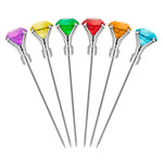 Six piques à cocktail Final Touch ornées de diamants décoratifs multicolores.