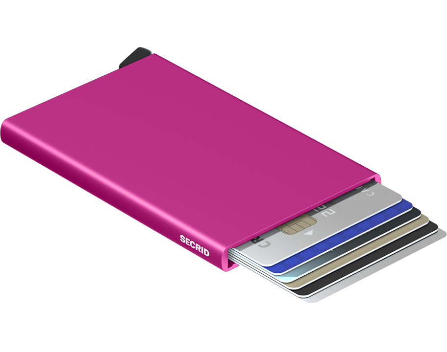 Porte-cartes en aluminium Cardprotector – Secrid, fuchsia, avec les cartes sorties