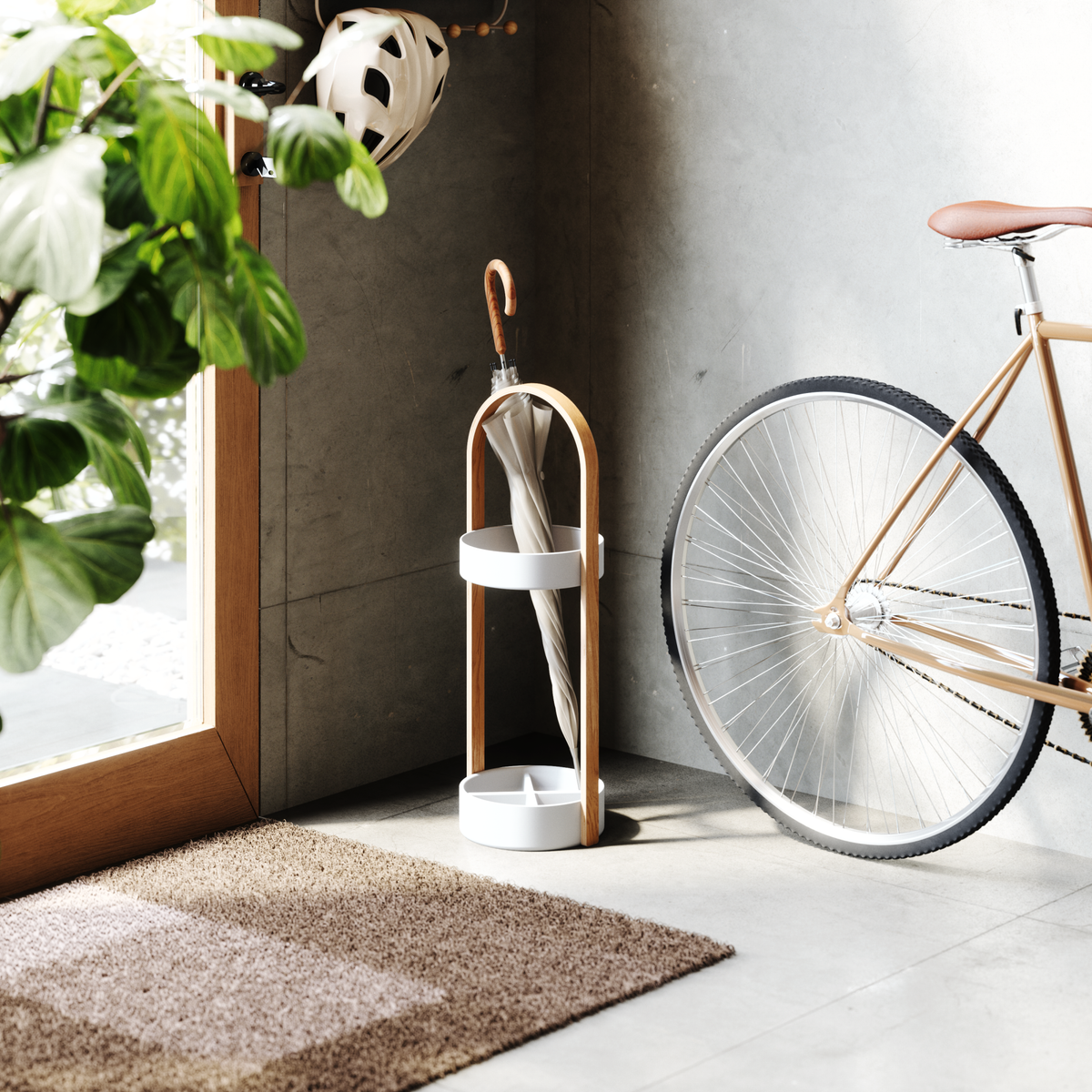 Porte-parapluies Bellwood Umbra – Blanc et naturel – présentation en situation