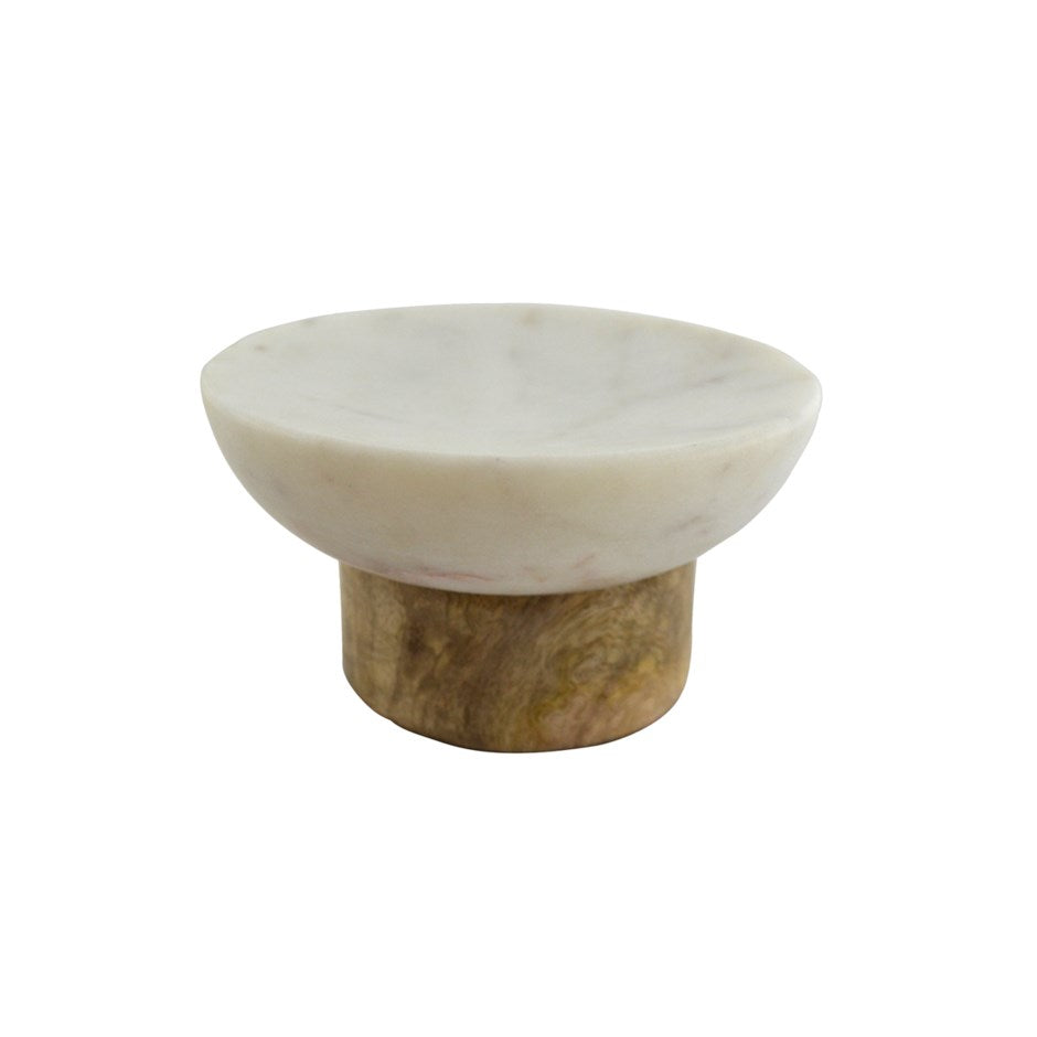 Porte-savon en marbre blanc et bois