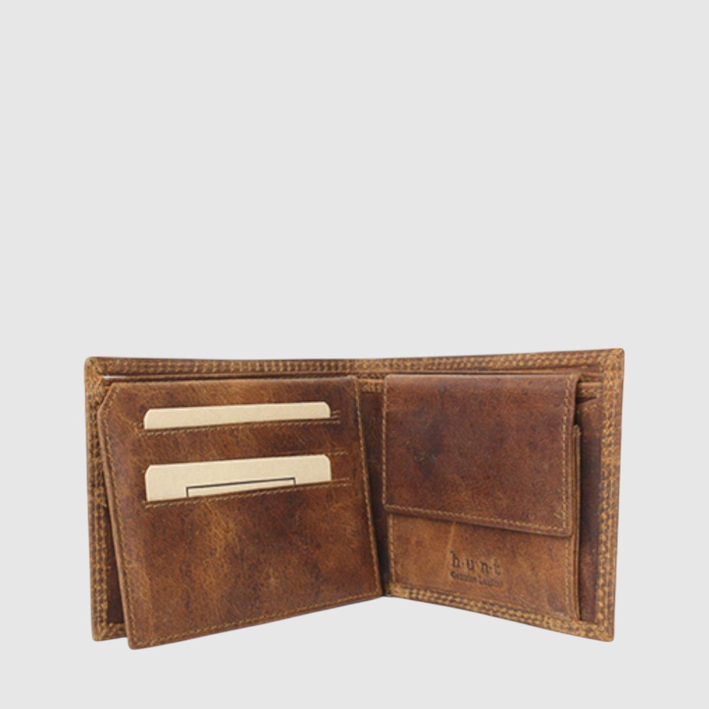 Portefeuille Hunt en cuir avec porte-monnaie — cognac, intérieur avec porte-monnaie