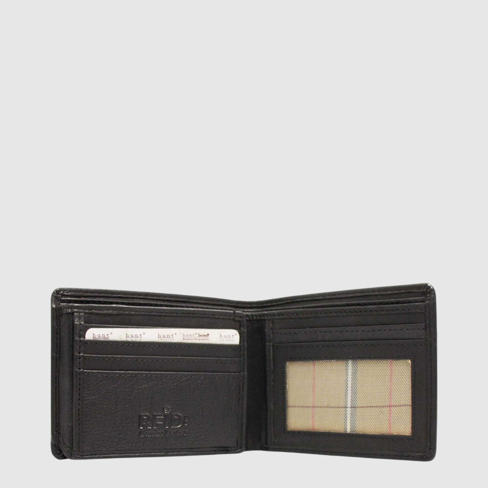 Portefeuille Hunt RFID en cuir à volet gauche — noir, intérieur ouvert