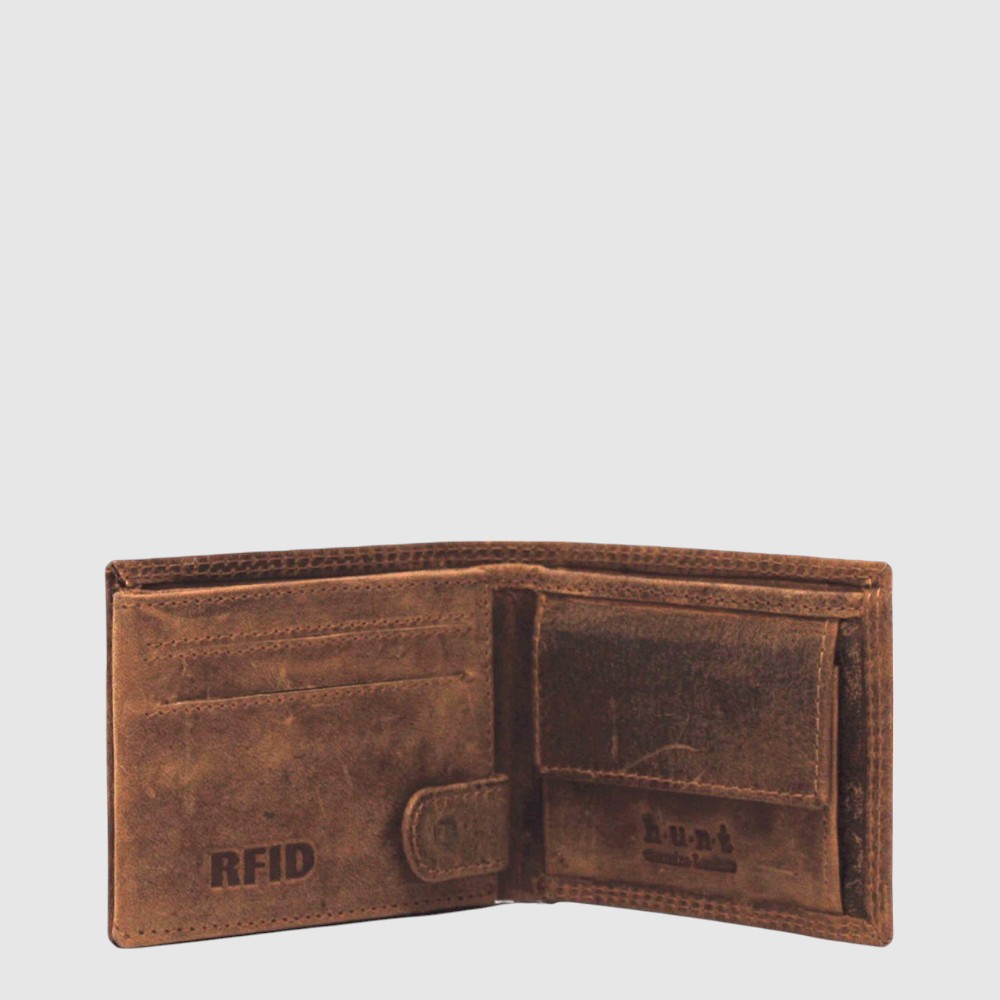 Portefeuille Hunt RFID en cuir cognac — cognac, intérieur avec compartiments