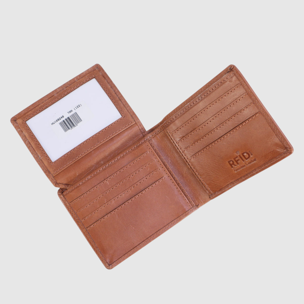 Portefeuille Hunt RFID en cuir tan — tan, volet transparent relevé