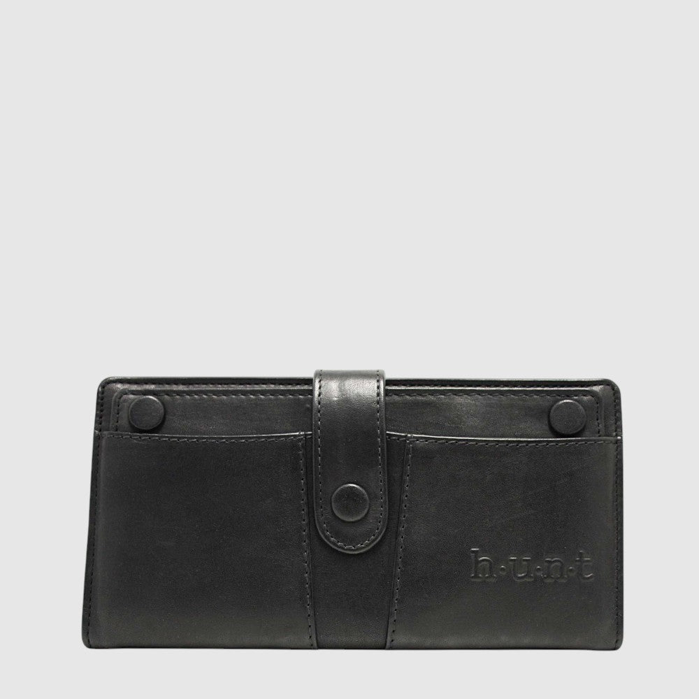 Portefeuille long Hunt en cuir à porte-cartes amovible — Noir