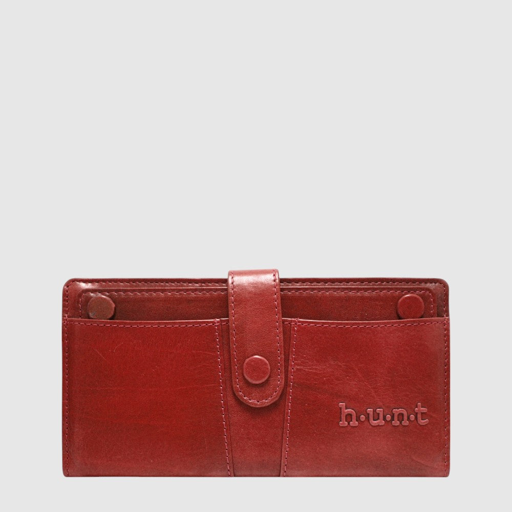 Portefeuille long Hunt en cuir à porte-cartes amovible — Rouge