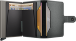 Portefeuille Miniwallet en cuir mat – Secrid, acier satiné, vue ouverte avec les rangements intérieurs