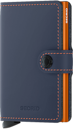 Portefeuille Miniwallet en cuir mat – Secrid, bleu nuit et orange, vue de face