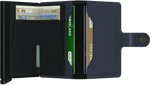Portefeuille Miniwallet en cuir mat – Secrid, bleu nuit, vue ouverte avec les rangements intérieurs