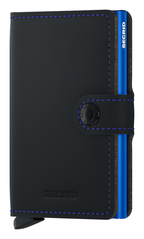 Portefeuille Miniwallet en cuir mat – Secrid, noir et bleu, vue de face