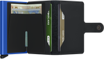 Portefeuille Miniwallet en cuir mat – Secrid, noir et bleu, vue ouverte avec les rangements intérieurs