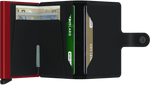 Portefeuille Miniwallet en cuir mat – Secrid, noir et rouge, vue ouverte avec les rangements intérieurs