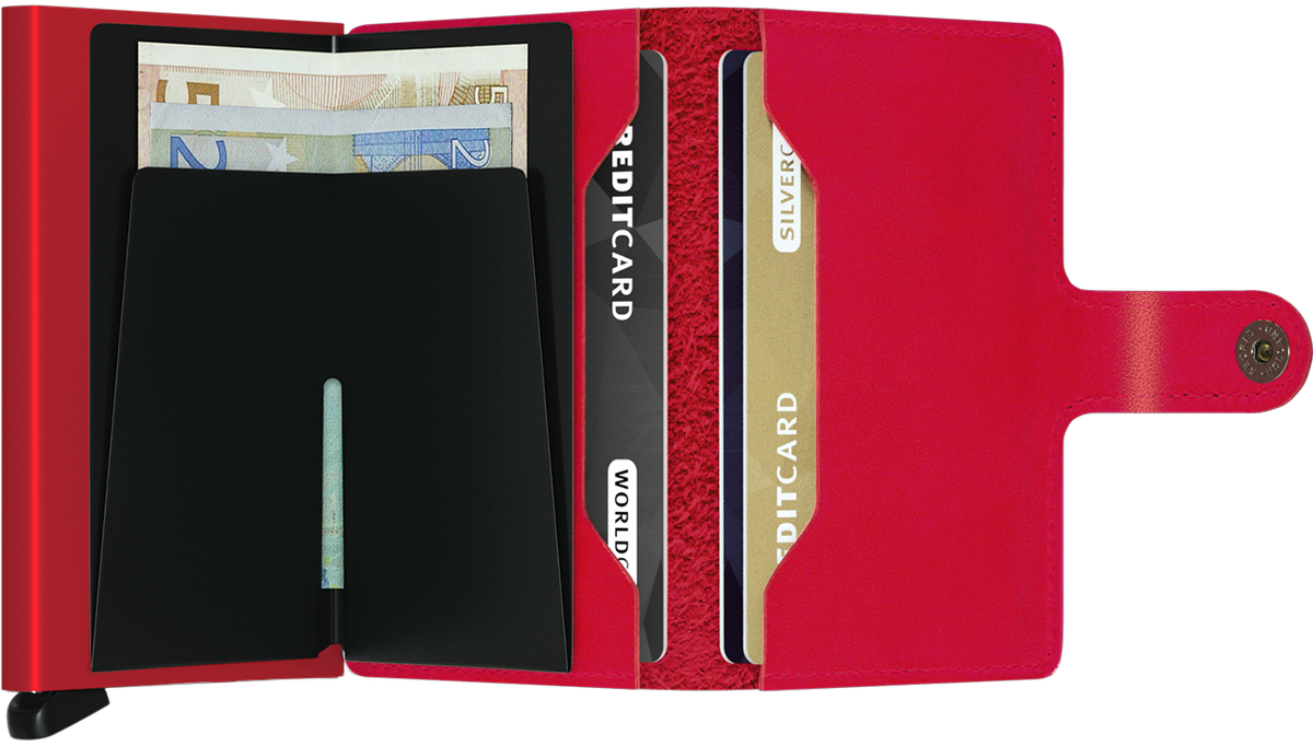 Portefeuille Miniwallet Original – Secrid, rouge, vue ouverte avec les rangements intérieurs