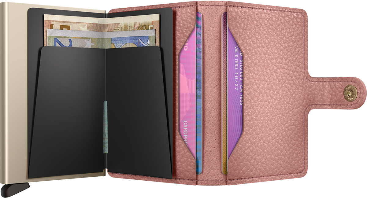 Portefeuille Miniwallet Pebble – Secrid, rose, vue ouverte avec les rangements intérieurs