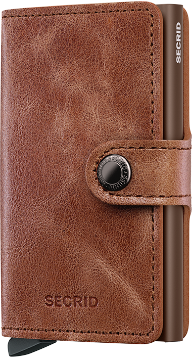 Portefeuille Miniwallet Vintage – Secrid, cognac et brun, vue de face