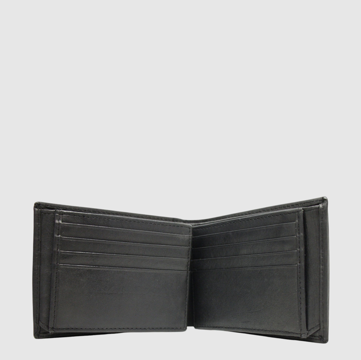 Portefeuille Moriati en cuir à deux volets — noir, intérieur et rangements pour cartes