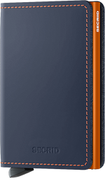 Portefeuille Slimwallet en cuir mat – Secrid, bleu nuit et orange, vue de face