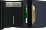 Portefeuille Slimwallet en cuir mat – Secrid, bleu nuit, vue ouverte avec les rangements intérieurs
