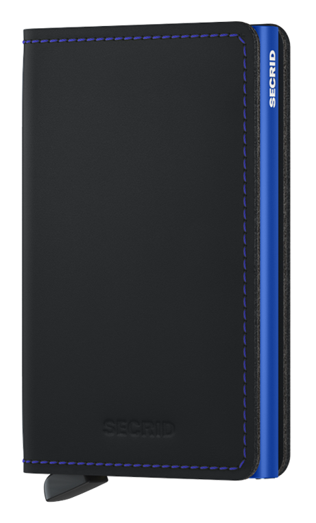 Portefeuille Slimwallet en cuir mat – Secrid, noir et bleu, vue de face