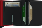 Portefeuille Slimwallet en cuir mat – Secrid, noir et rouge, vue ouverte avec les rangements intérieurs