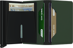 Portefeuille Slimwallet en cuir mat – Secrid, vert et noir, vue ouverte avec les rangements intérieurs
