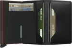 Portefeuille Slimwallet Original – Secrid, noir et brun, vue ouverte avec les rangements intérieurs