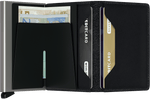 Portefeuille Slimwallet Original – Secrid, noir, vue ouverte avec les rangements intérieurs