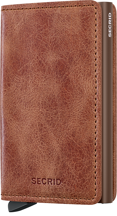 Portefeuille Slimwallet Vintage – Secrid, cognac et brun, vue de face