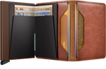 Portefeuille Slimwallet Vintage – Secrid, cognac et brun, vue ouverte avec les rangements intérieurs