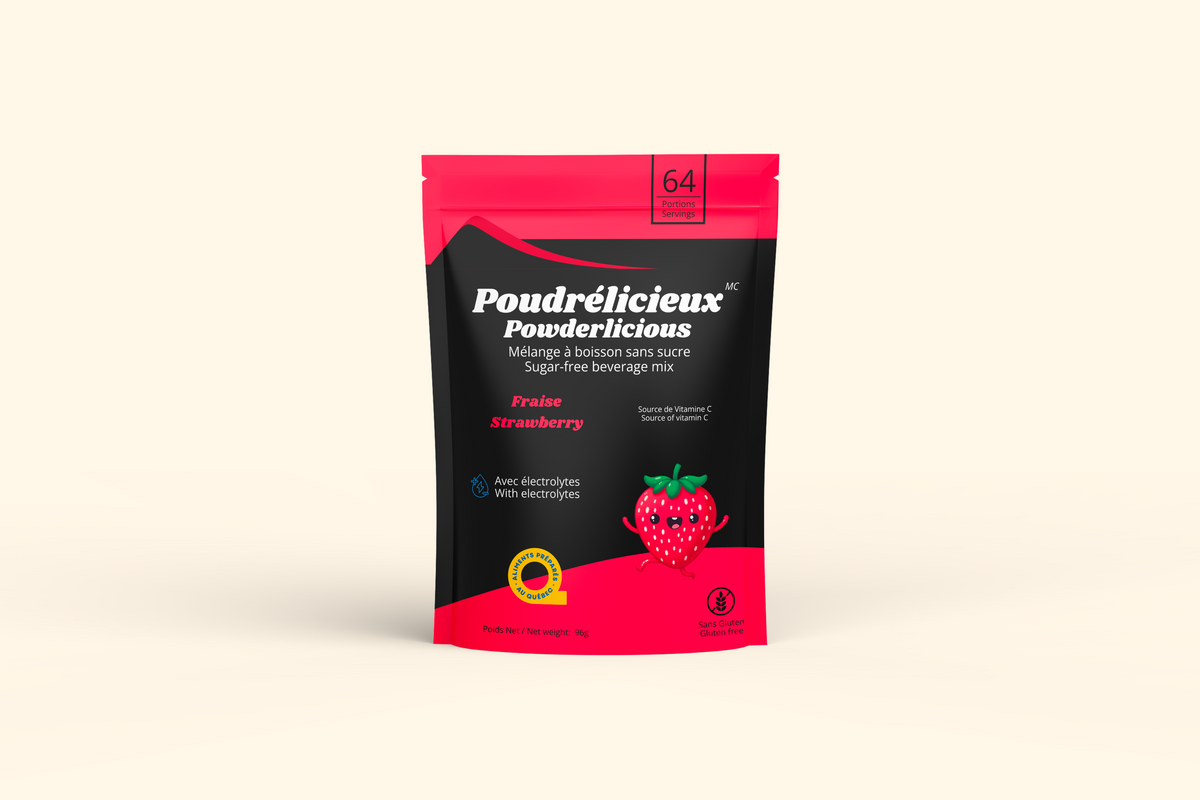 Sachet de mélange à boisson sans sucre Poudrélicieux, saveur fraise, 96 g
