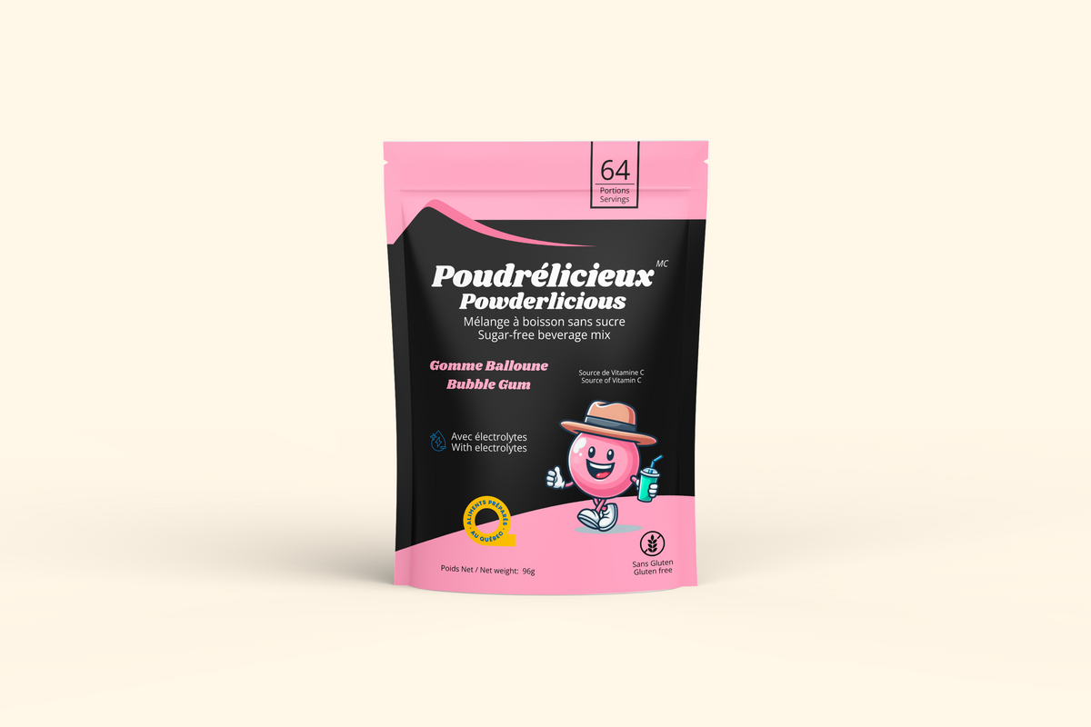Sachet de mélange à boisson sans sucre Poudrélicieux, saveur gomme balloune, 96 g
