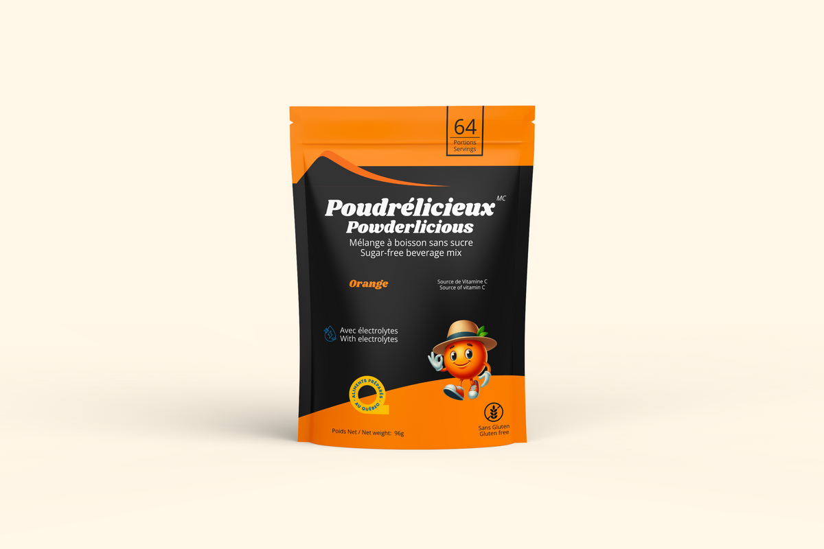 Sachet de mélange à boisson sans sucre Poudrélicieux, saveur orange, 96 g