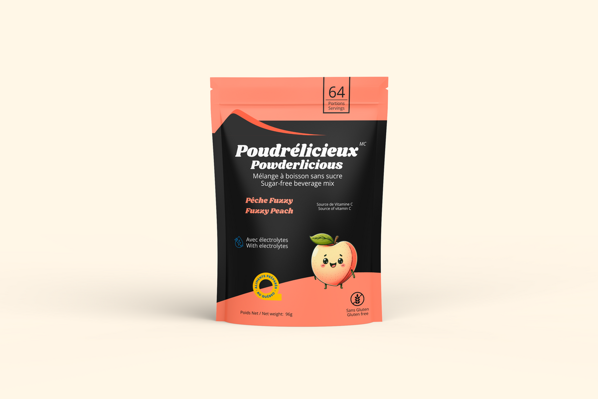 Sachet Poudrélicieux Mélange à boisson sans sucre – Pêche Fuzzy acidulée – 96 g