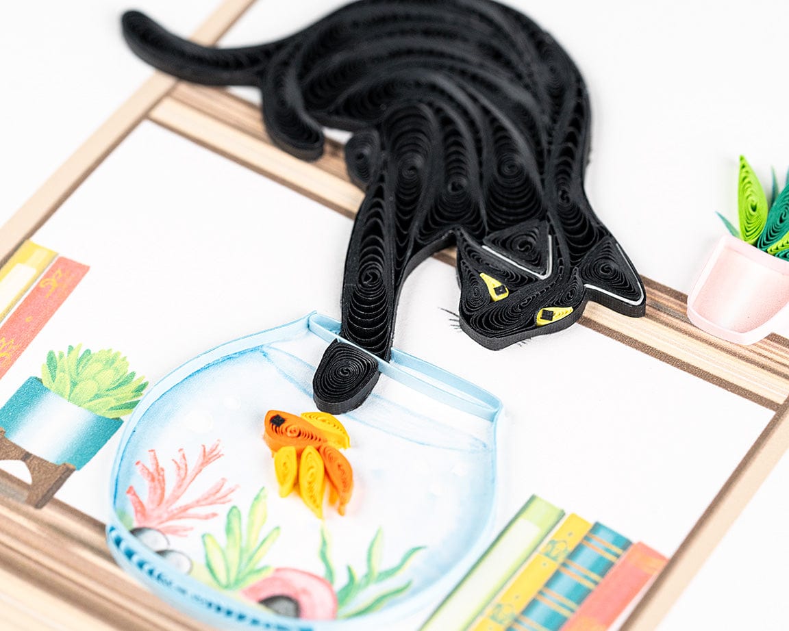 Carte de vœux Chat Espiègle en Papier Roulé