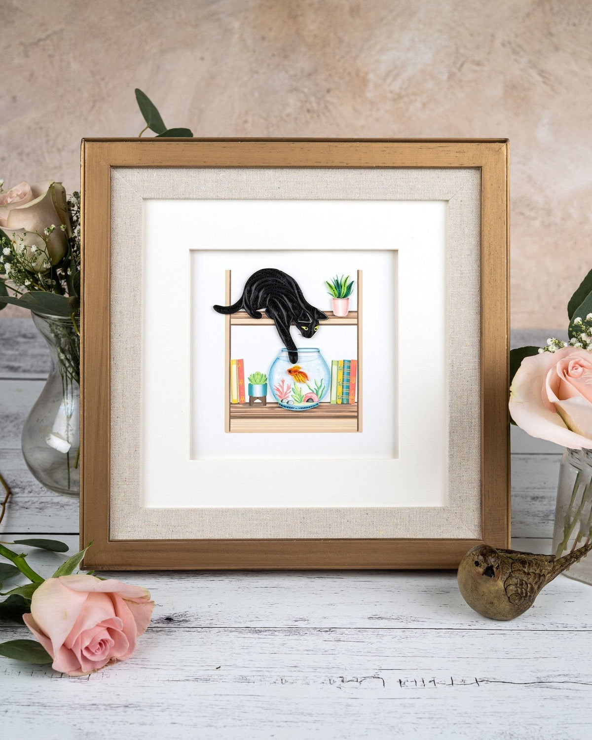 Carte de vœux Chat Espiègle en Papier Roulé