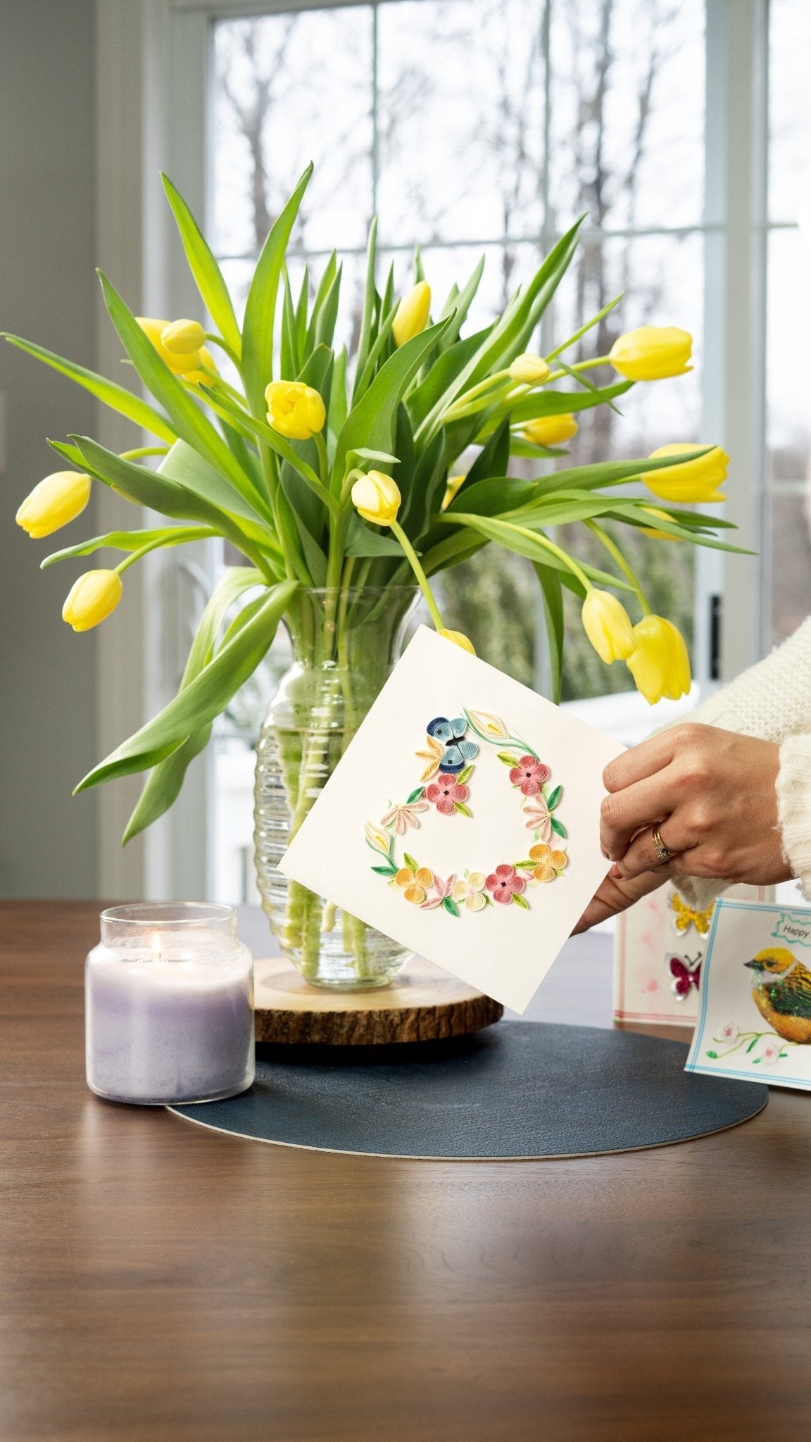 Carte de Vœux Couronne Florale Cœur en Papier Roulé