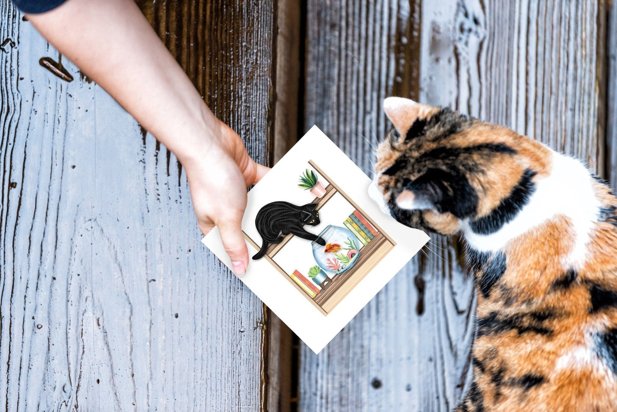 Carte de vœux Chat Espiègle en Papier Roulé