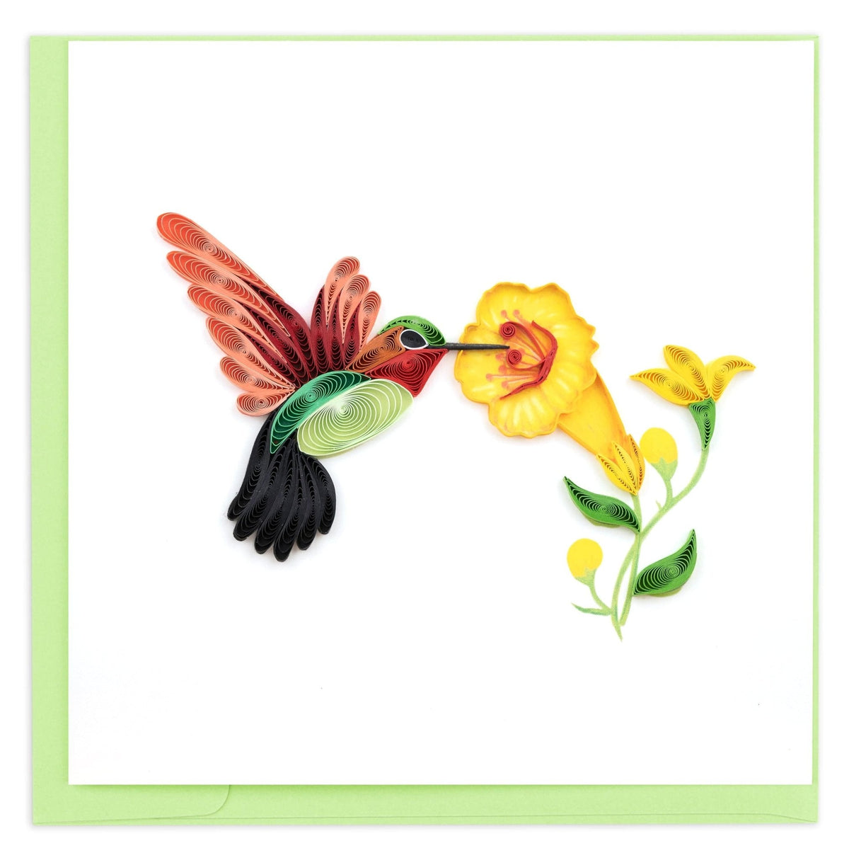 Carte de Vœux Colibri Quilling et Fleurs Jaunes