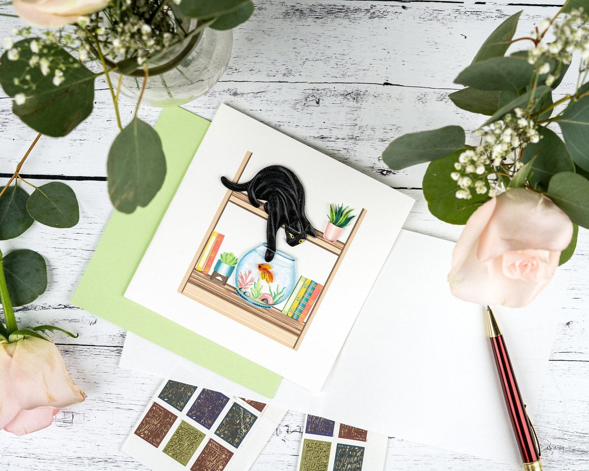 Carte de vœux Chat Espiègle en Papier Roulé