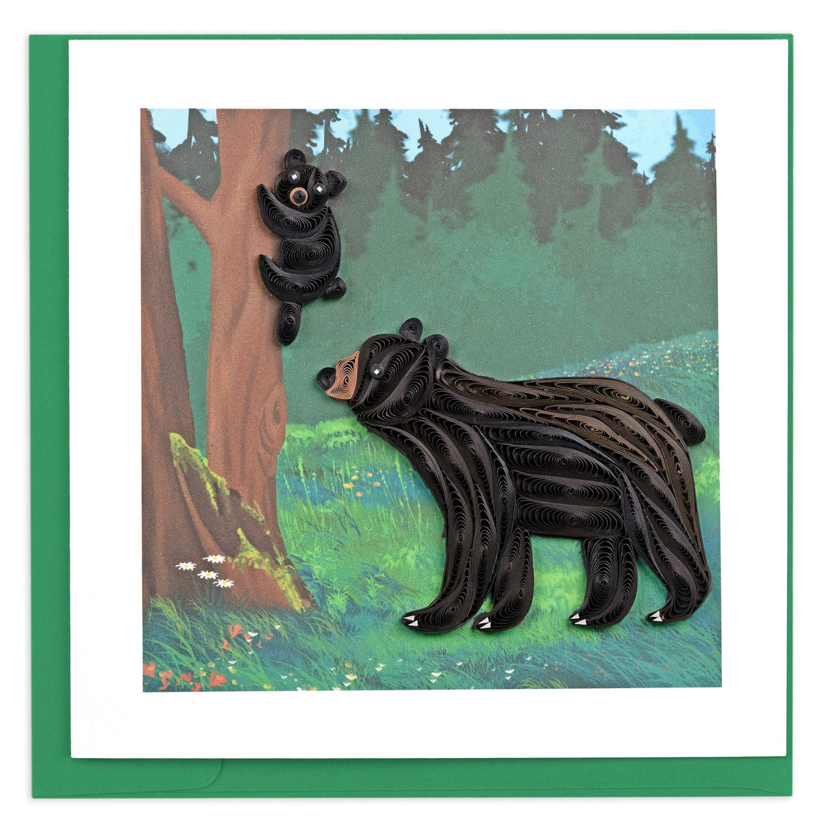 Carte de vœux Ours noir et ourson en papier quillé